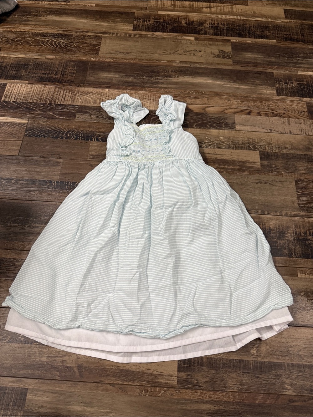 Edgehill Collection Light Blue & White Striped Ruffle-Shoulder Dress